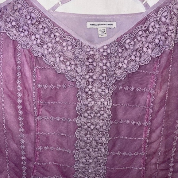 American Eagle Purple Lace Trim Women's Top sheer top layer - Picture 2 of 6